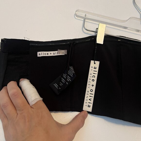 Alice + Olivia Top 2 Womens New $348 Black Lamb Leather Bandeau Zip Crop Corset - Picture 5 of 8